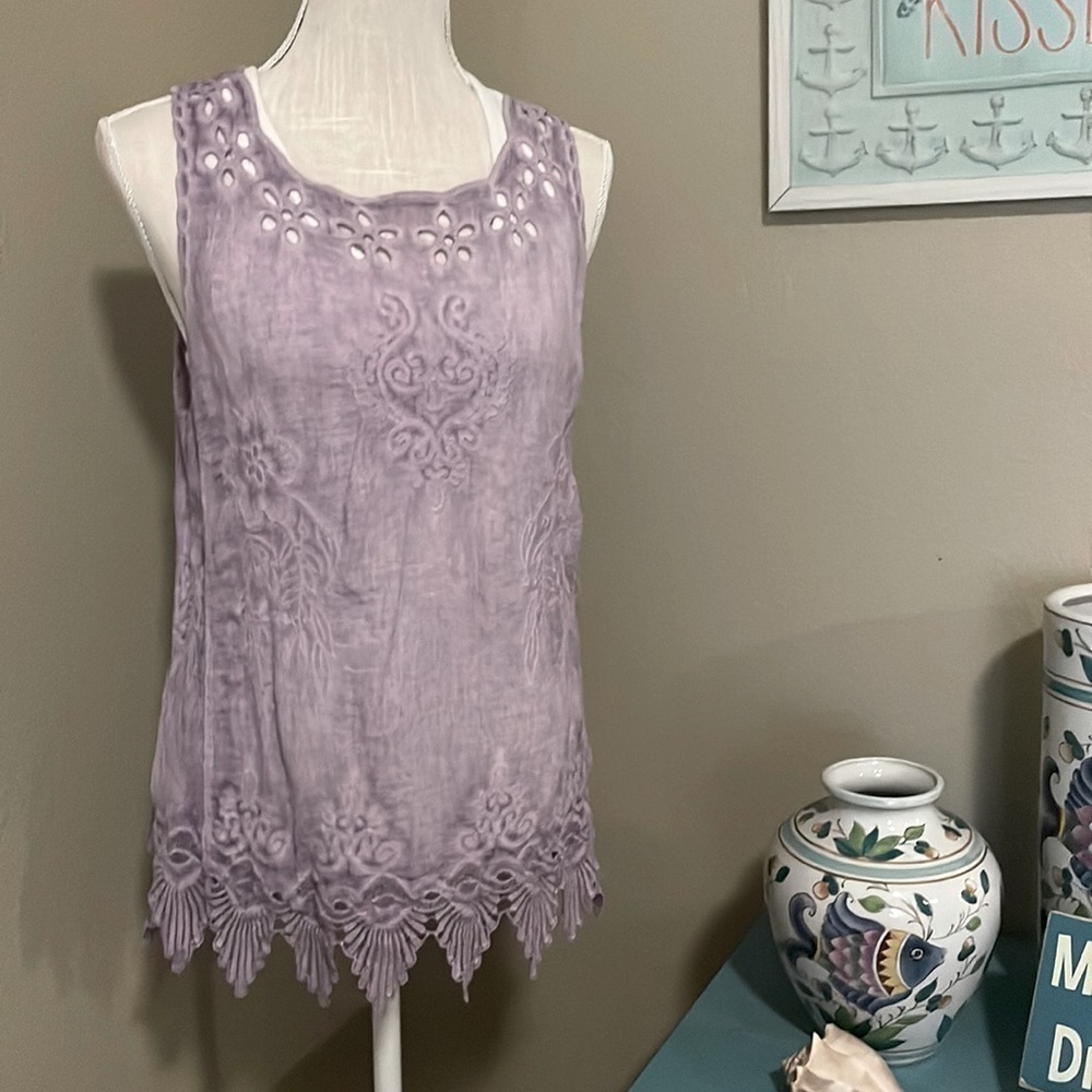 Cancun Purple Embroidered Eyelet Sleeveless Top
